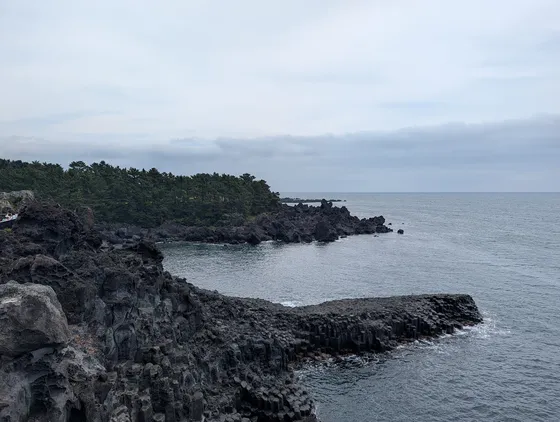 Los acantilados de columnas de basalto de Jusangjeolli, en Jeju